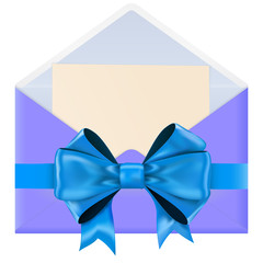 Blue envelope with ribbon bow decoration