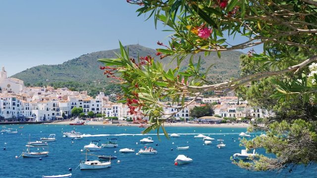 View of the beautiful resort town of Cadaques in Spain. Popular among tourists White City, the bay with lots of boats and yachts