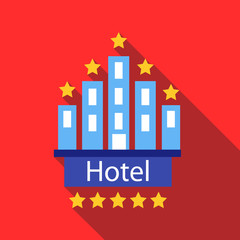 Hotel 5 stars icon in flat style with long shadow. Temporary residence symbol