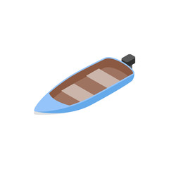 Blue motor boat icon in isometric 3d style isolated on white background. Maritime transport symbol