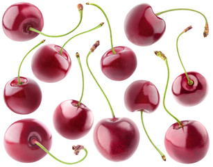 Collection of isolated cherry fruits