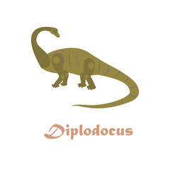 Obraz premium Jurassic reptile. Dinosaur vector illustration in modern flat design. Diplodocus Isolated on white background. Vector eps10