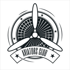 Airplane propeller emblem. Aviators club logo © shtiel