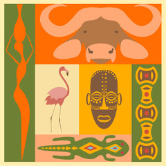 Set of African people, animals and simbol elements