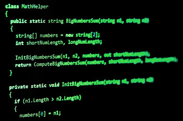 Programming code - green color, written in C# language syntax