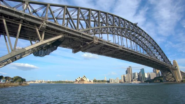 4k moving shot of Sydney Harbour Bridge and CBD