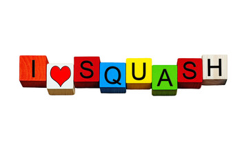 I Love Squash, sign for squash sports, fans, game. Isolated.