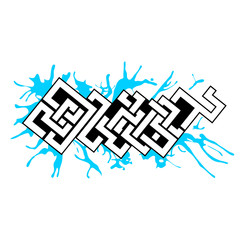Graffiti vector art urban design element in celtic style with blue paint blots