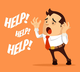 Man character need help. Vector flat cartoon illustration