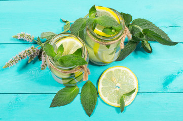 Refreshing water with lemon, mint and cucumber