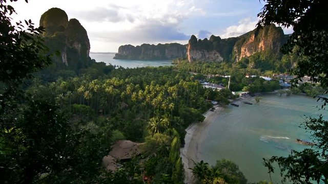 Sunset in Railay viewpoint. Paradise landscape in Thailand.