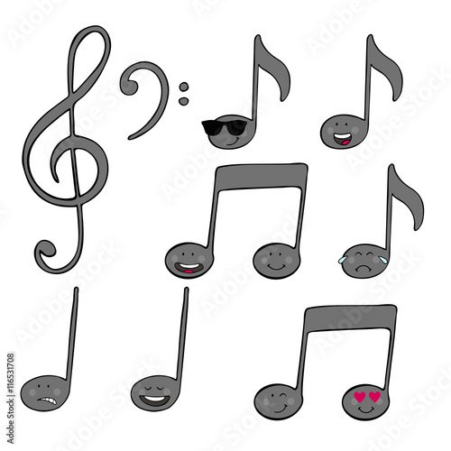 "music notes with facial expression" Imagens e vetores de stock Royalty ...