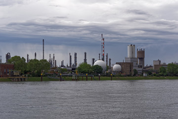 Fototapeta na wymiar Chemical production plants in Ludwigshafen as seen from Mannheim in Germany.