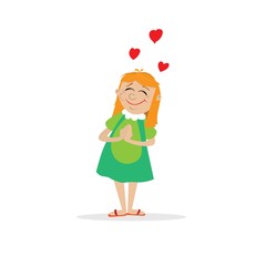 a teenage girl dreams of love. heart. vector illustration of cartoon