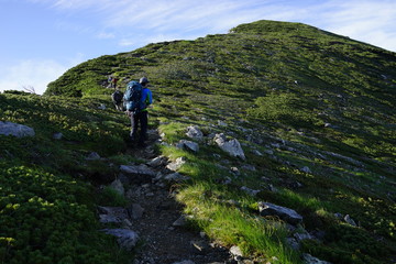 双六岳　山頂　眺望　北アルプス　登山　山道　空　絶景　雲海
