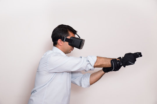 Man playing a virtual reality video game