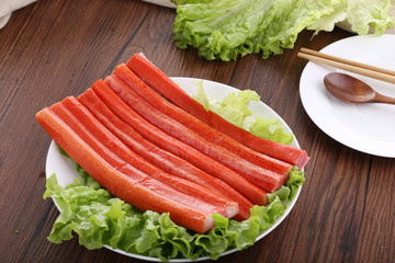 Surimi crab stick closeup on the plate