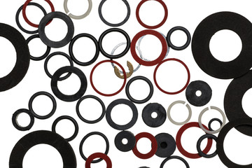 Background from rubber, plastic, metal seals for sanitary uses
