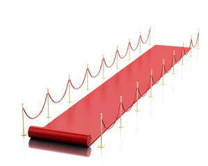 3d Empty red carpet against white background.