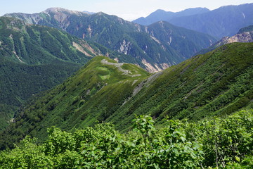 Fototapeta premium 樅沢岳 山頂 眺望 北アルプス 登山 山道 空 絶景 雲海 