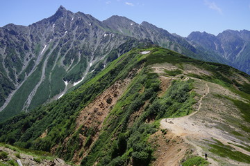 Obraz premium 槍ヶ岳 硫黄乗越 山脈 山々 山頂 眺望 北アルプス 登山 空 絶景