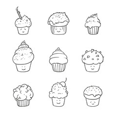 Vector Illustration of Hand Drawn Cupcake Doodles