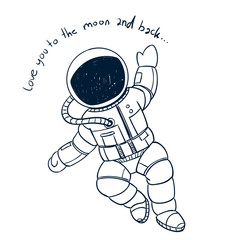 Vector Illustration of a Hand Drawn Astronaut Doodle
