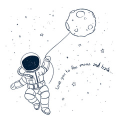 Vector Illustration of a Hand Drawn Astronaut Doodle