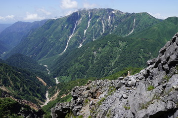 硫黄乗越　西鎌尾根　山頂　眺望　北アルプス　登山　山道　空　絶景
