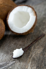 coconut oil on wooden surface