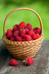 raspberries in basket