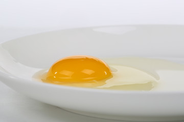 Yellow yolk close up shot on the plate