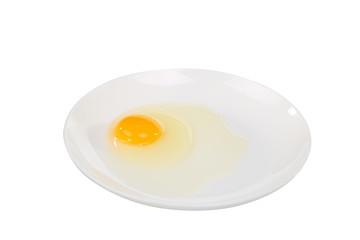 Yellow yolk close up shot on the plate