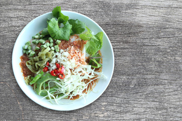 Local Thai foods of Rice Vermicelli is name KHANOM CHIN.