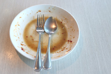 White dish have dirty after put a food and finished eating.