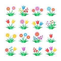 Flowers icons set. Colorful flat design concepts. Vector illustration