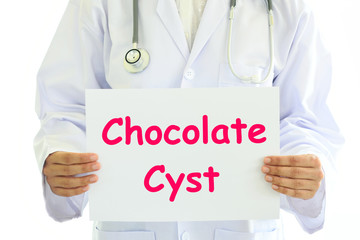 Doctor holding chocolate cyst card in hands