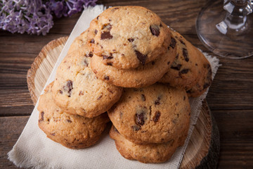 Stack of cookies with glass of milk