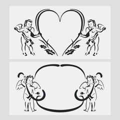 Set of silhouette frames with angels. Design element for banners, labels, prints, posters, web, presentation, invitations, weddings, greeting cards, albums. Vector clip art.