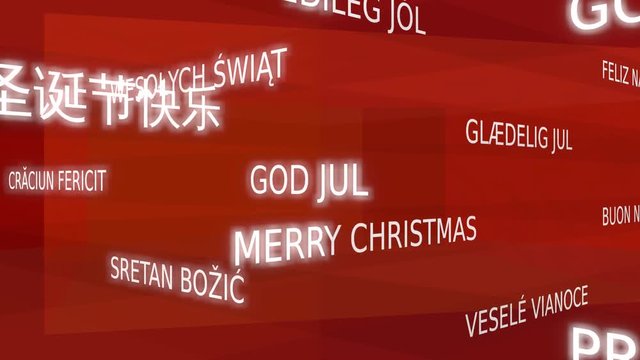 Merry christmas, multilingual - red variant, loop able, 3D rendering, UHD