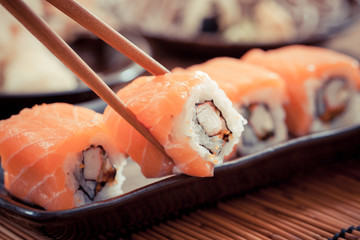 Salmon sushi rolls