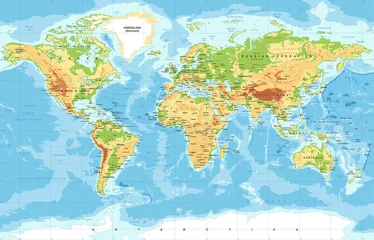 Deurstickers Wereldkaart Fysieke wereldkaart