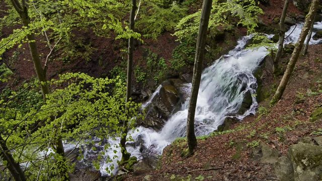 Waterfall in the mountains near the village Pylypets, Carpathians