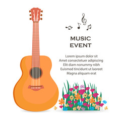 Music  poster with acoustic guitar. Vector
