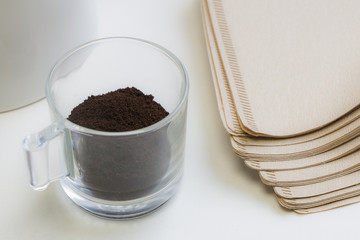 Fresh coffee with paper coffee filter