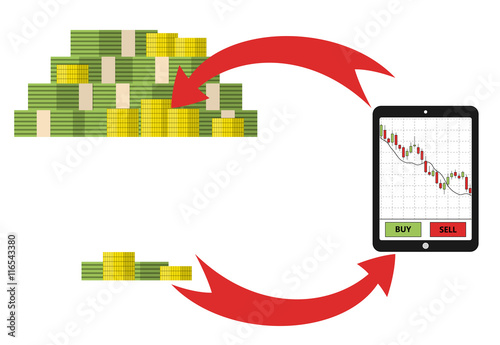 Tablet Smartphone With Stock Chart And Pack Of Money Concept Of - 