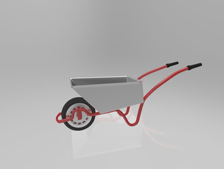Wheelbarrow on gray background. 3d render.