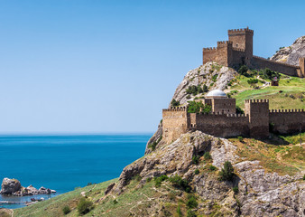 Fototapeta na wymiar Ancient Genoese fortress in the city of Sudak, Crimea, Russia