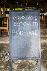 Suggestion menu food "Phad Thai" on blackboard. Thai food