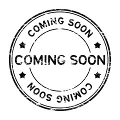 Grunge black round coming soon rubber stamp